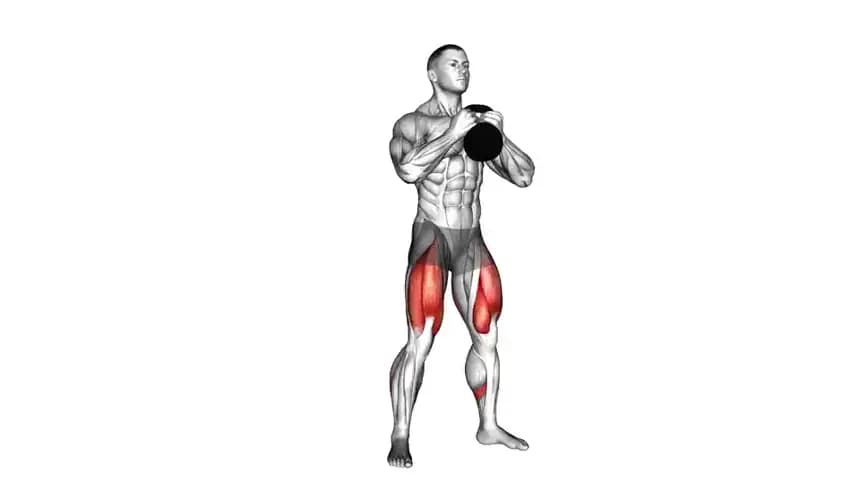 یک فرد در حال انجام حرکت اسکات گابلت با کتل‌بل، کتل‌بل را در جلوی سینه نگه داشته و در پایین ترین نقطه حرکت است.