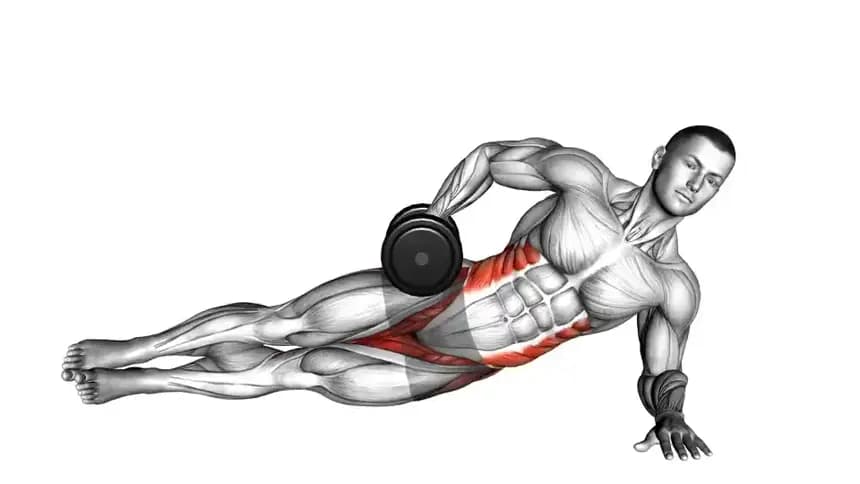 آموزش تصویری حرکت پل پهلو با دمبل برای تقویت عضلات پهلو و شکم