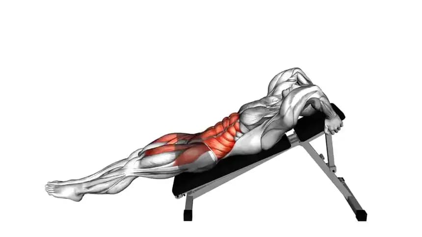 تصویر حرکت Decline Leg Hip Raise روی سطح شیبدار برای تقویت شکم