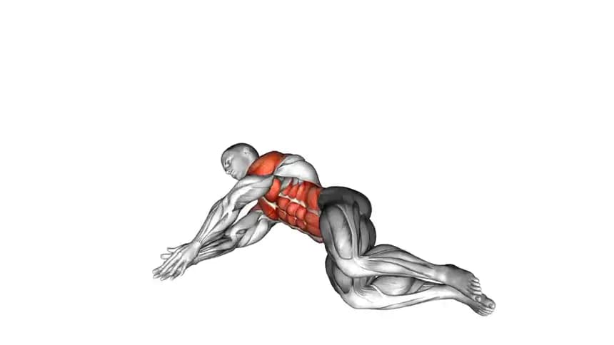 فردی به پهلو دراز کشیده و در حال انجام حرکت کشش کتاب باز برای عضلات شانه و کمر