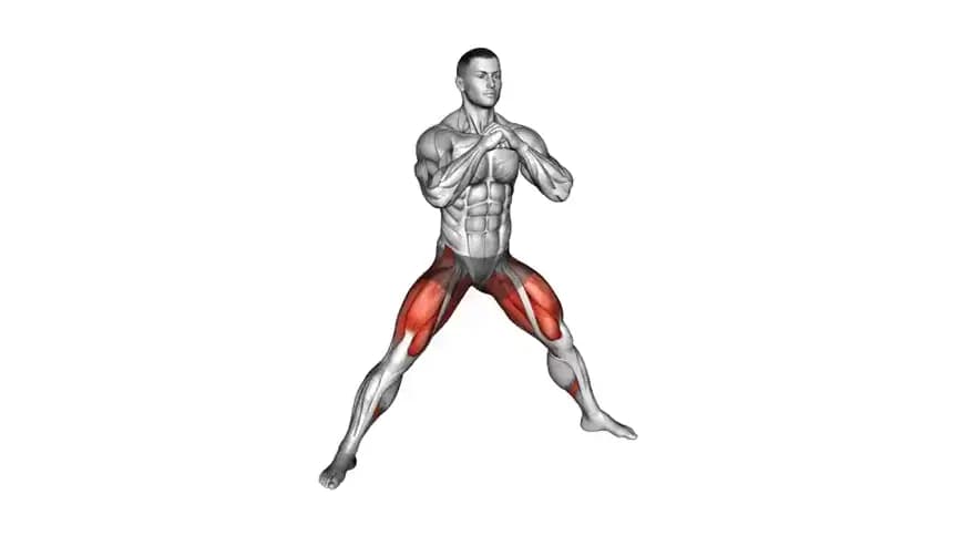 فردی در حال اجرای حرکت اسکات کازاک با پای راست خم و پای چپ صاف