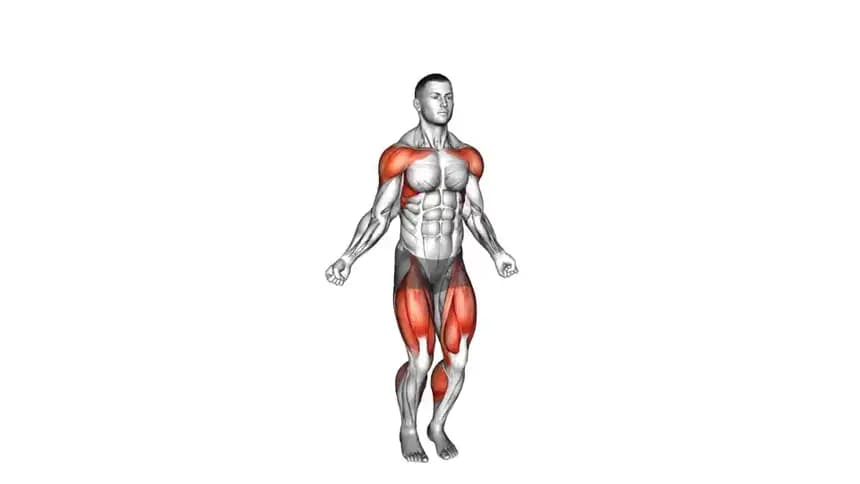 فرد در حال اجرای طناب‌زنی پرشی با فرود نرم روی پنجه پا در یک محیط ورزشی