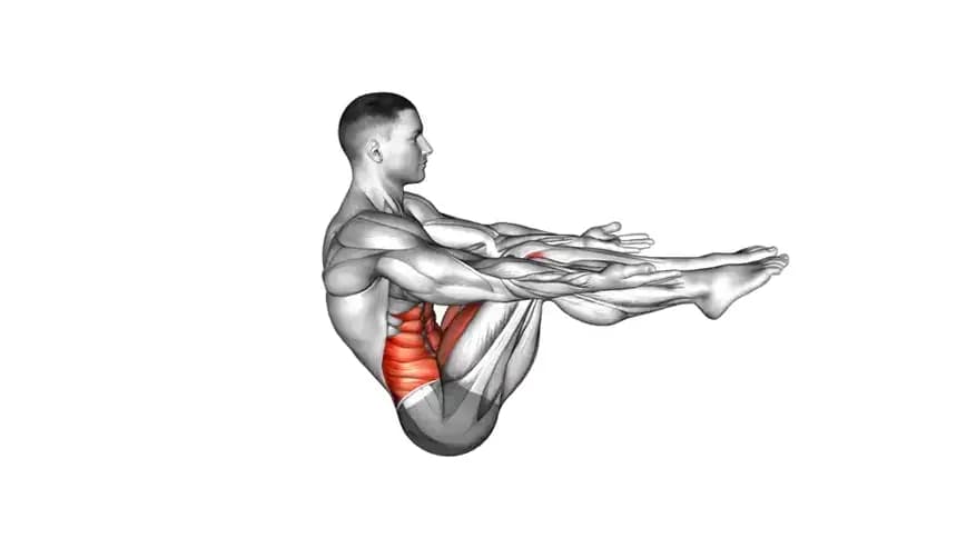 فردی در حال اجرای حرکت V-Sit Toe Tap با حفظ تعادل روی زمین