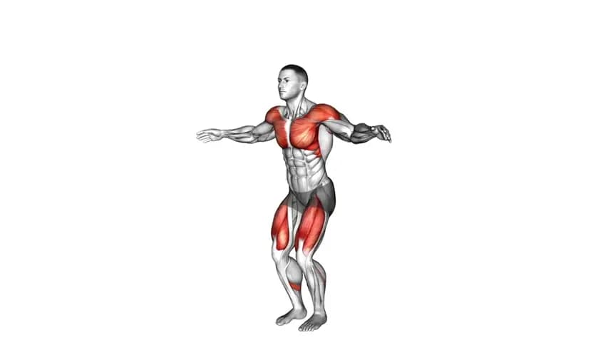 مردی در حال اجرای حرکت رسم دایره پرشی، در حین پرش با چرخش دایره‌ای دست‌ها