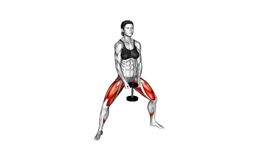 یک زن در حال اجرای حرکت اسکات پلیومتریک با دمبل، در مرحله پرش به سمت بالا