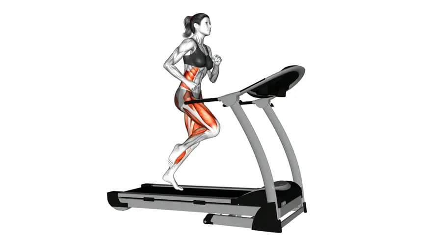 یک زن در حال دویدن روی تردمیل با فرم بدنی صحیح و کفش ورزشی مناسب