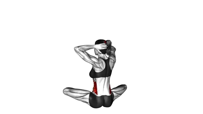 یک زن در حال انجام حرکت کششی چرخش پشت نشسته روی زمین