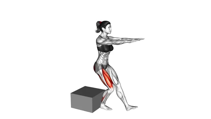 یک زن در حال انجام حرکت اسکات تک پا روی یک جعبه کوتاه