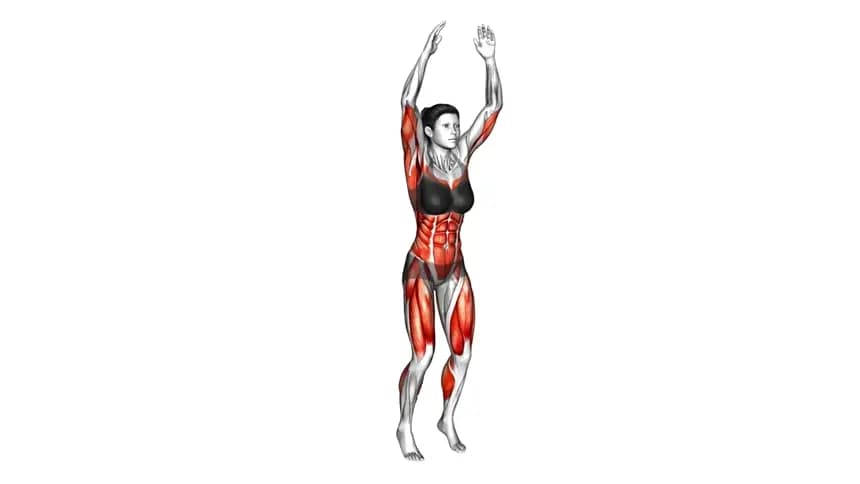 زن در حال اجرای حرکت ورزشی دونده‌های اسکی در سالن ورزشی