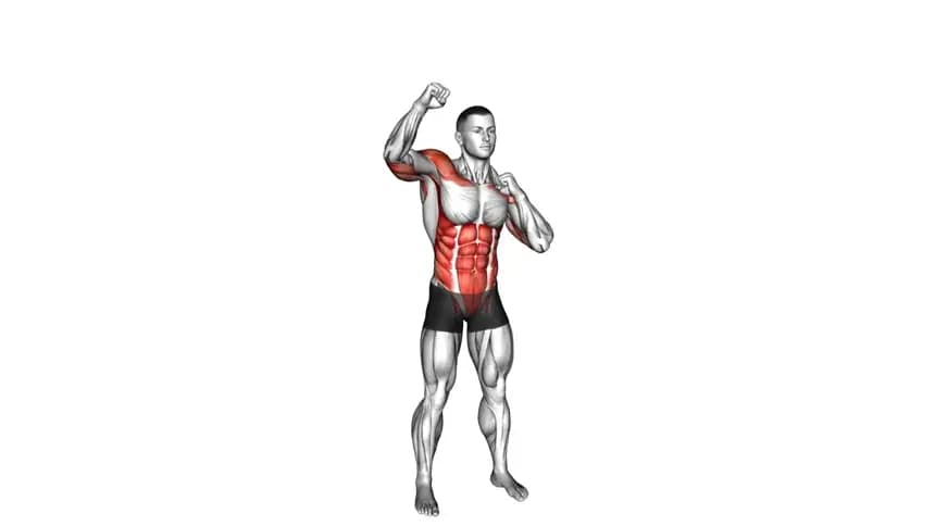 مردی در حال انجام حرکت مشت به آسمان با فرم صحیح در حالت ایستاده