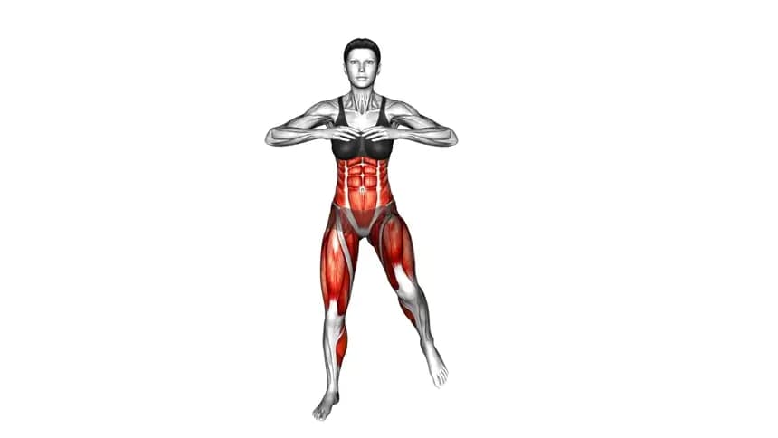 یک زن در حال انجام حرکت چرخش روسی ایستاده با چرخش نیمتنه به طرفین