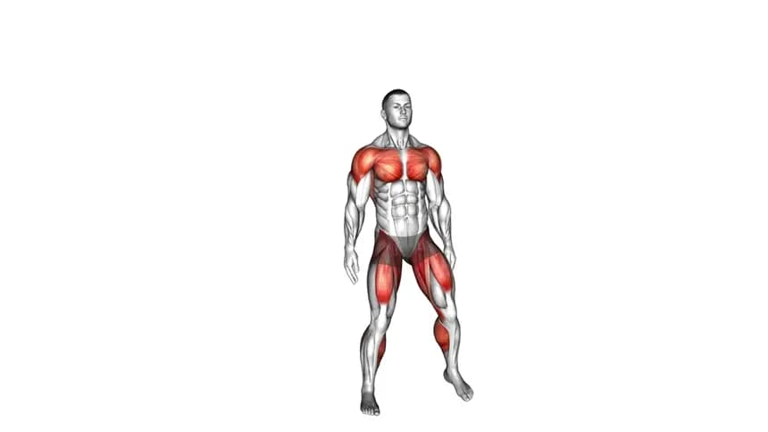 مردی در حال اجرای حرکت جک پله‌ای، با زانوی راست بالا آمده و دست چپ به سمت جلو کشیده شده است.